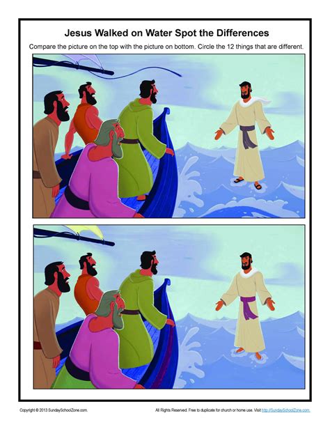 Jesus Walks On Water Spot The Differences Game Bible Activities For