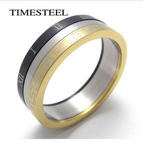 Titanium 316l Stainless Steel Roman Numbers Greek Keyl Ring Fashion Men