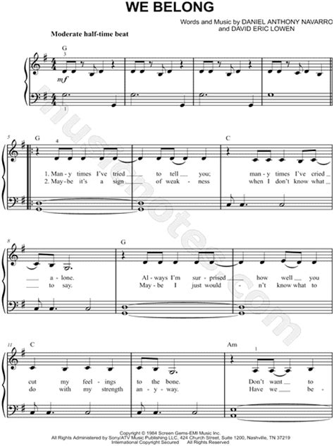 We Belong From Pitch Perfect 2 Sheet Music Easy Piano In G Major