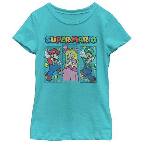 girl s nintendo super mario brothers and princess peach graphic tee tahiti blue large