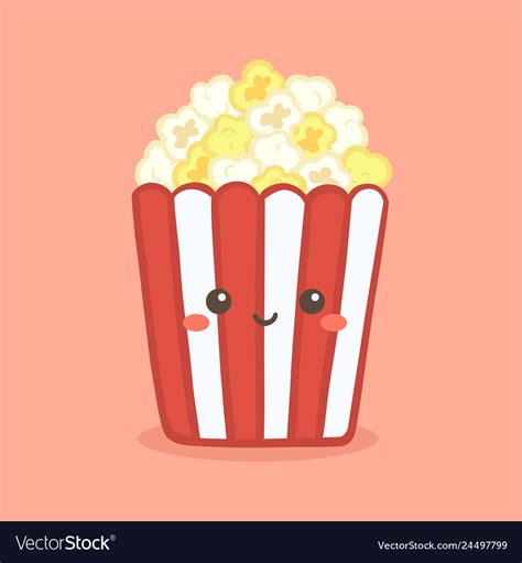 Cute Popcorn In Red Bucket Box Cartoon Royalty Free Vector