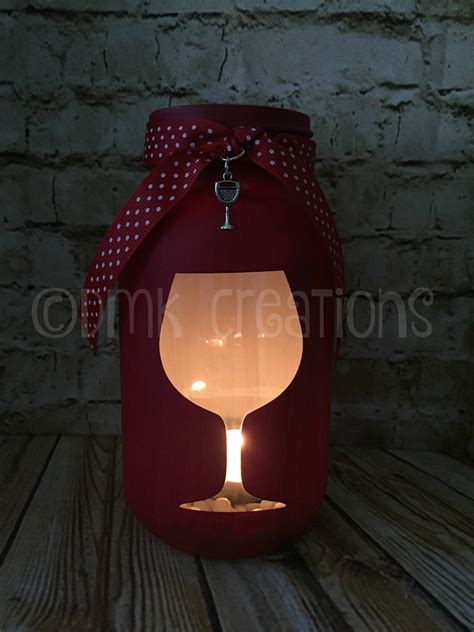 Wine Glass Painted Mason Jar Tea Light Candle Holder Painted Etsy