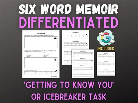 Six Word Memoir Icebreaker Differentiated Teaching Resources