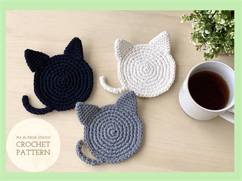 Crochet Pattern Minimalist Cat Coaster Instant Download Pdf Etsy