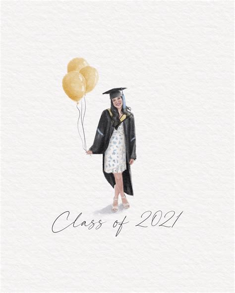 Graduation Watercolor Portrait Digital Illustration Etsy