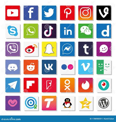 Popular Social Media Icons Buttons Collection In Vector Editorial