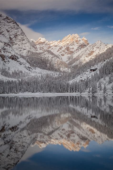 Lago Di Braies Early Winter First Snow In The Dolomites