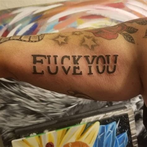 A Thin Line Between Love You And Fuck You Rope Tattoo Writing
