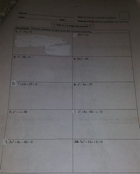 Rather than multiplying two polynomials, you write a given polynomial as a product of two or more different expressions. Unit 4 Solving Quadratic Equations Homework 9 Answer Key - Tessshebaylo