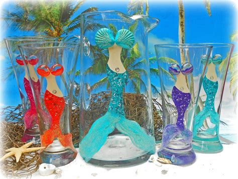 Mermaid Pilsner Glass Glass Mermaid Glass Nautical Beach Etsy Hand Painted Mermaid Ts