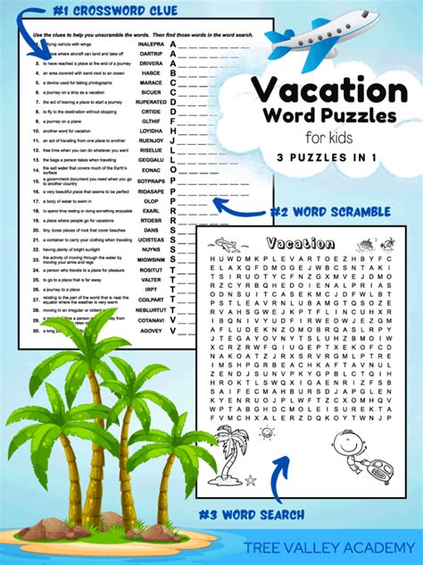 Free Printable Vacation Word Puzzle For Kids Tree Valley Academy