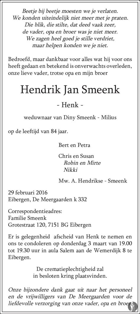 Hendrik Jan Smeenk Overlijdensbericht En Condoleances My Xxx Hot Girl