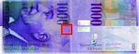 Banknote production and security features. CHF 1000 bill (Tausendernote)