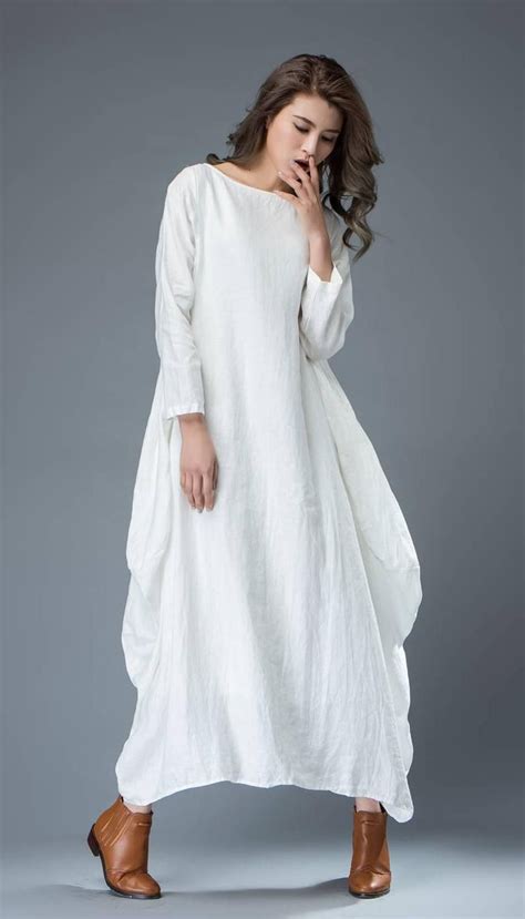 White Dress Linen Dress Long Linen Dress Maxi Dress Casual Etsy Long Linen Dress White