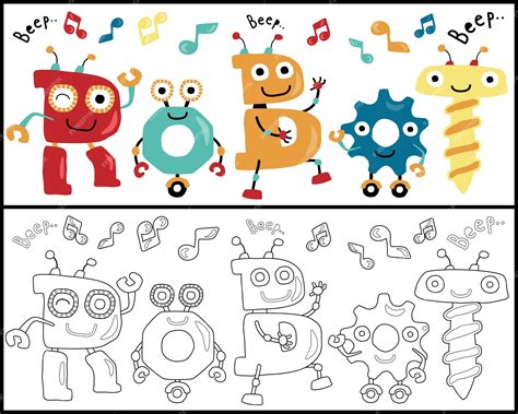 Premium Vector Robots Dance Cartoon Coloring Book Or Page