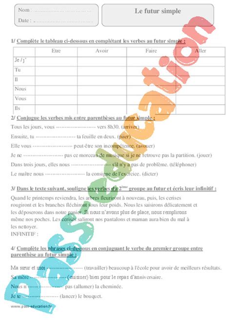 Tu peux aussi te tester dans toutes les matières et/ou dans tous les niveaux en n'effectuant aucune sélection. Exercices cm1 futur simple a imprimer - Ti bank