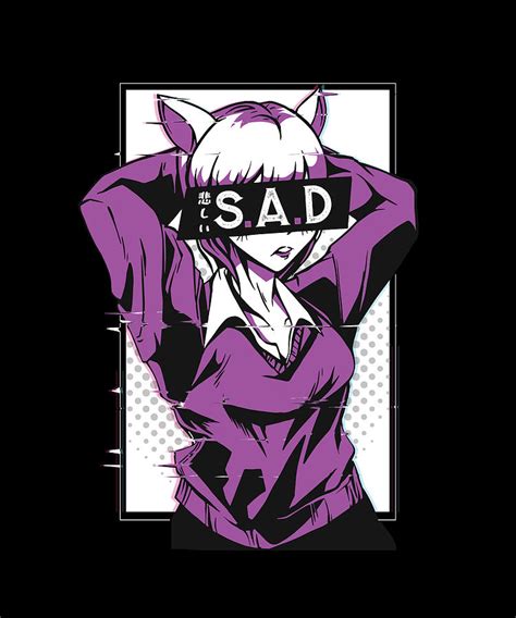 Sad Anime Girl With Purple Cat Ears Digital Art By