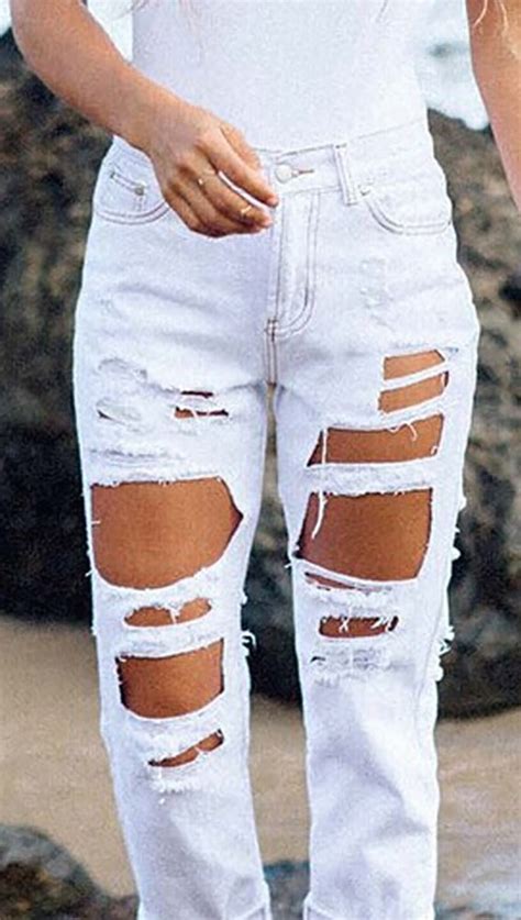 Destroyed Boyfriend Jeans White Ripped Denim By Jessykarobyn Shopaa