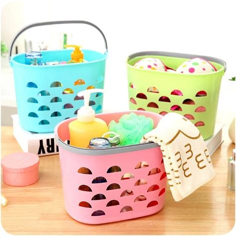 5pcs multi color plastic storage basket portable shower room storage plastic basket for home