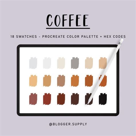 Coffee Procreate Color Palette Hex Color Codes Brown Etsy