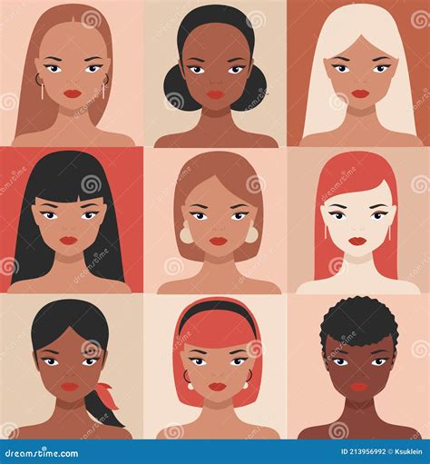 Female Portraits Of Different Nationalities Ethnicity Girls Faces Avatars Vector Collection