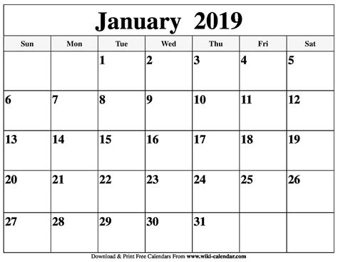 January 2019 Calendar Printable January 2019 Calendar Prin Flickr