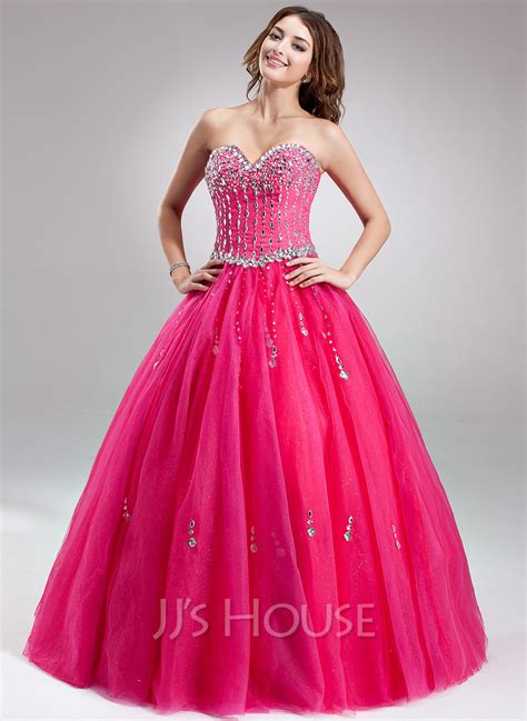 Ball Gown Sweetheart Floor Length Tulle Quinceanera Dress With Beading