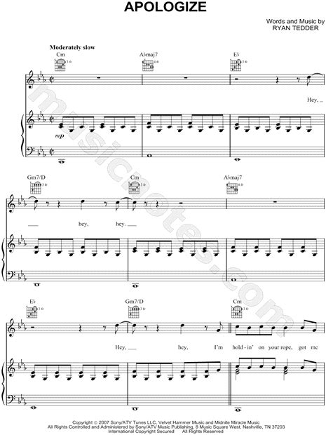 Lyrics i'm holding on your rope, got me ten feet off the ground i'm hearin what you say but i just can't make a sound you tell me that you need me then you go and cut me down. OneRepublic "Apologize" Sheet Music in C Minor ...