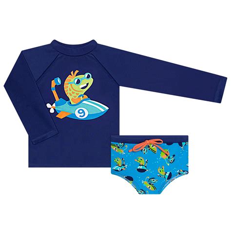 Conjunto De Banho Infantil Submarino Camiseta Surfista Sunga Puket