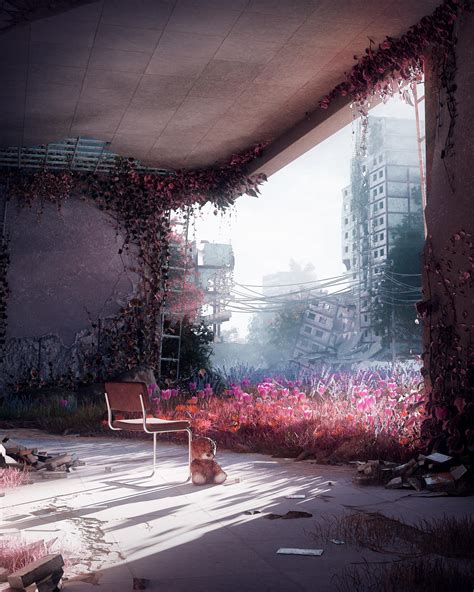 Artwork Digital Art Flowers Urban Decay Building Ruin Ruins Apocalyptic