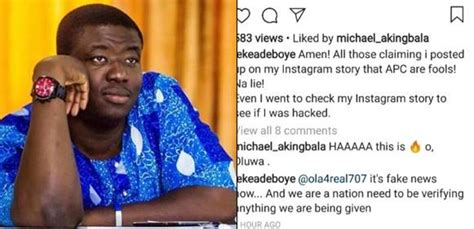 Pastor adeboye's son supports his queen by. "It is fake news" Leke Adeboye denies viral post about APC ...