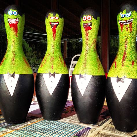 Finished Bowling Pins For A Local Zombie League Bowling Pin Crafts
