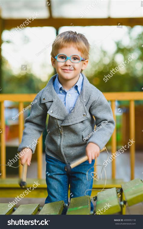 Close Portrait Cute Boy Playing Xylophone Stock Photo 499995118