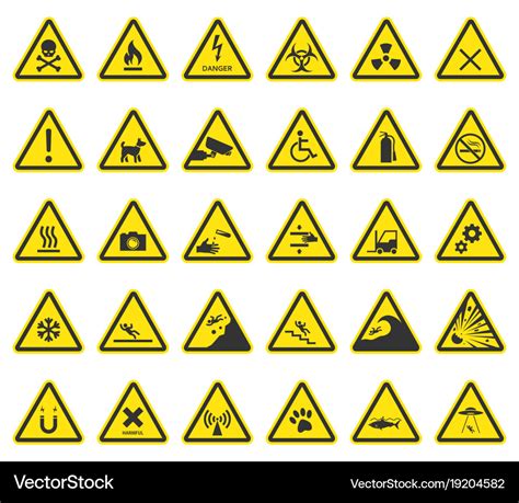 Conjunto De Signos Y Simbolos De Precaucion De Seguridad Vector Premium