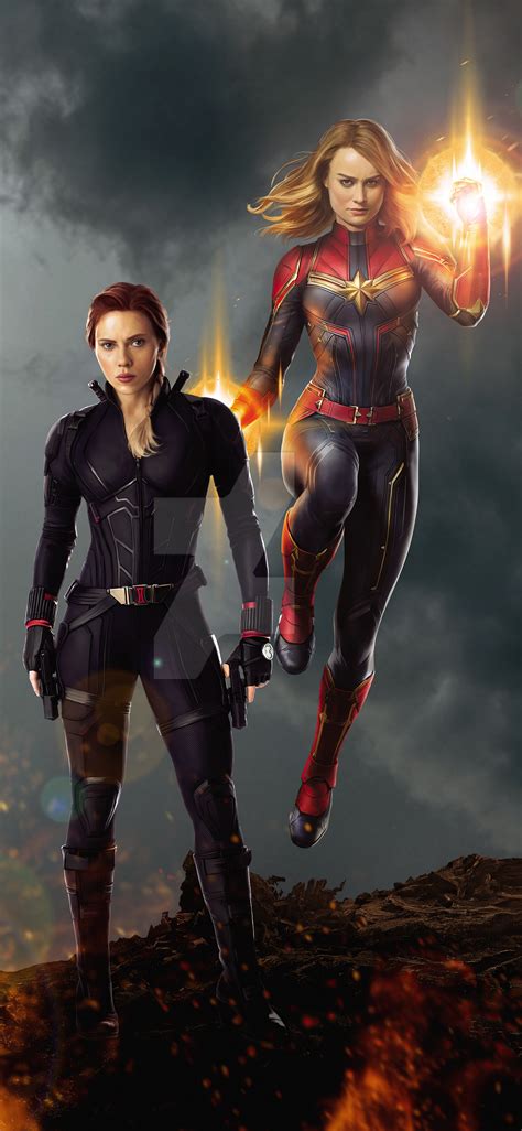 1125x2436 Captain Marvel And Black Widow Iphone Xsiphone 10iphone X