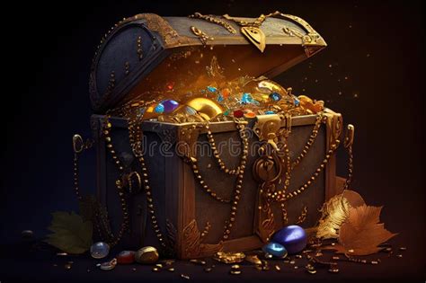 Treasure Chest Overflowing With Golden Coins And Jewels Stock Photo