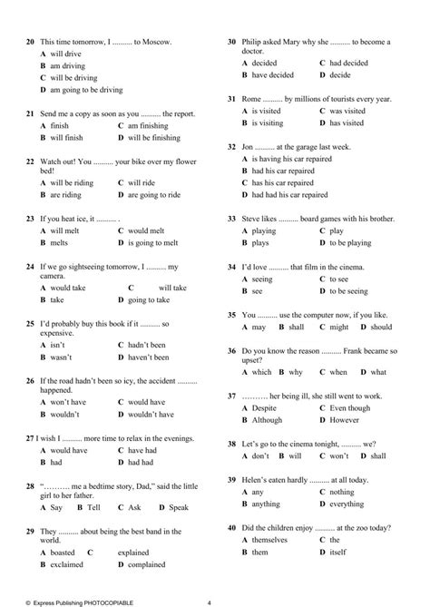 B1+ Diagnostic test worksheet