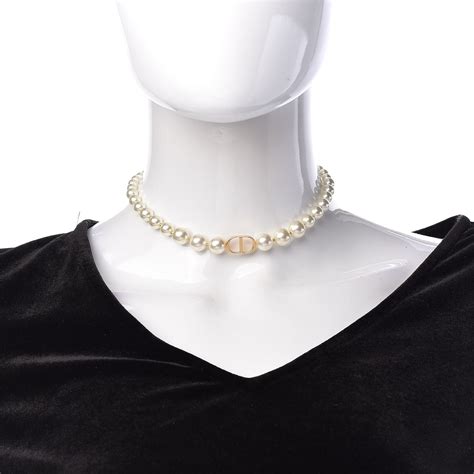 Christian Dior Pearl 30 Montaigne Choker Necklace Gold 748113