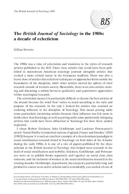 Pdf The British Journal Of Sociology In The 1980s A Decade Of