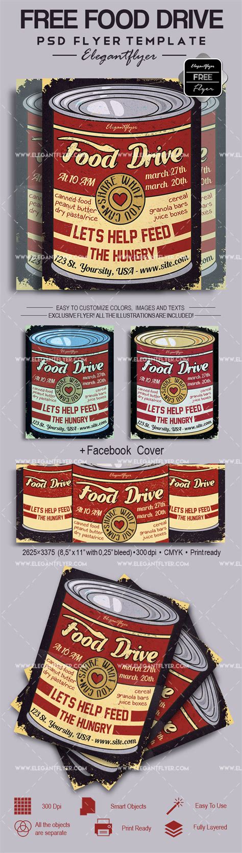 The text and image areas in this flyer template are fully editable and very easy to customize. Food Drive - Free Flyer PSD Template - by ElegantFlyer