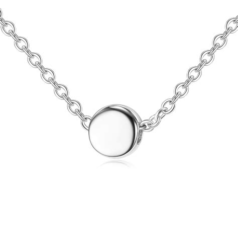 925 Sterling Silver Tiny Dot Pendant Necklace For Women Ladies 15 17