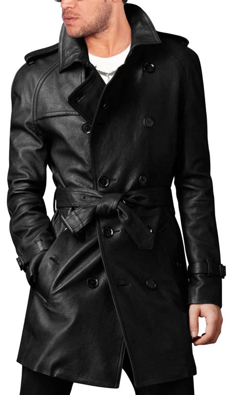 Handmade Men Leather Trench Coat Mens Belted Long Leather Coat Mens