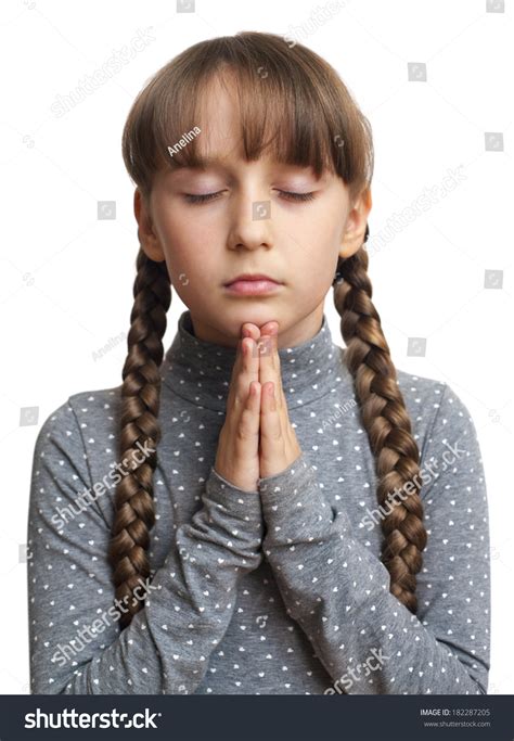 Beautiful Little Girl Praying Closeup Isolated Stock Photo 182287205