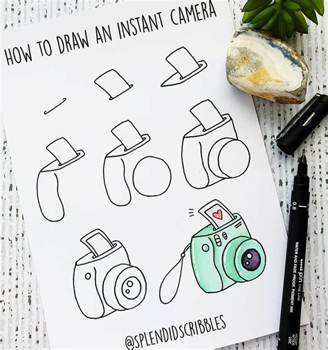 The Instructions For How To Draw An Instant Camera Are Shown On A Piece Of Paper