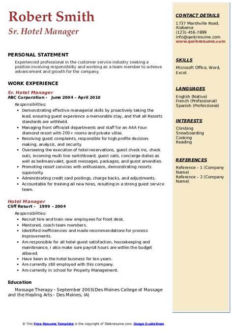 Hotel Manager Resume Samples Qwikresume