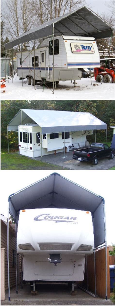 I needed to store our vintage travel trailer outside, so i. Sun and Weather protection for your 5th wheel is crucial. Build-your-own RV carport the way you ...