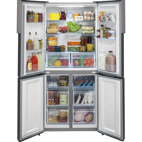 A french door refrigerator comes with a side by side fridge, atop a freezer. Haier HRQ16N3BGS 16.4 cu. ft. Quad French Door Freezer ...