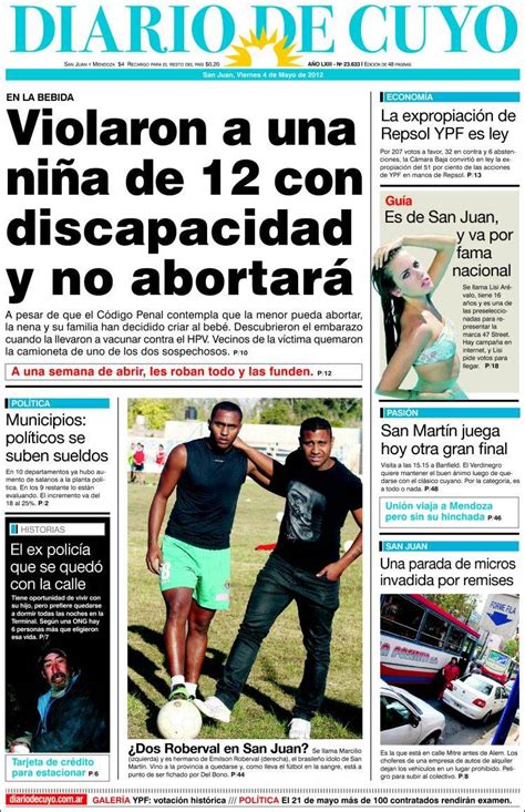 Periódico Diario De Cuyo Argentina Periódicos De Argentina Edición De Viernes 4 De Mayo De