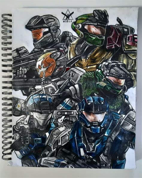 Pencil Artdrawing Commission Halo Reach Noble Team Example Etsy Uk