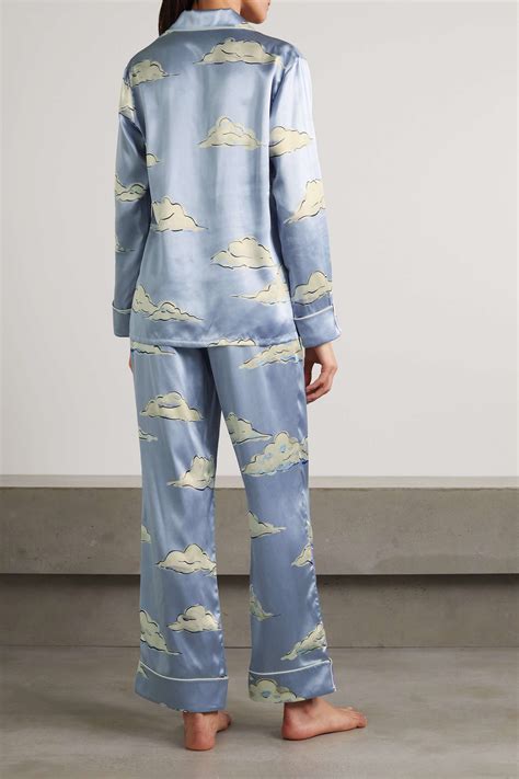 Olivia Von Halle Lila Metamorphoses Printed Silk Satin Pajama Set Net